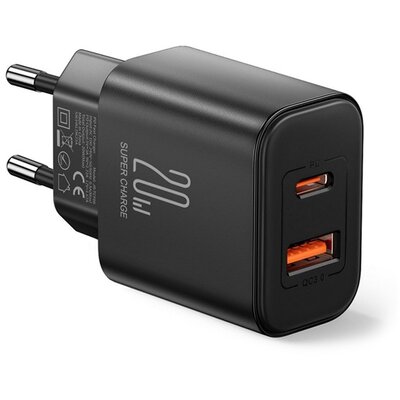 JOYROOM JR-TCF05_B JOYROOM TCF05 hálózati töltő USB+Type-C aljzat (20W, PD gyorstöltő 3.0) FEKETE