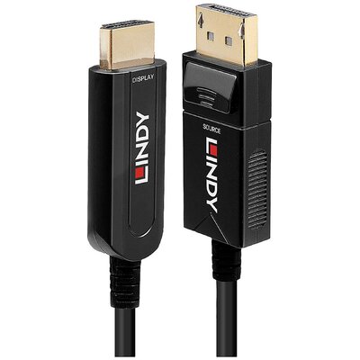 LINDY Kijelző csatlakozó / HDMI / Üvegszál Átalakító kábel DisplayPort dugó, HDMI-A dugó 10.00 m Fekete 38490 4K UHD DisplayPort kábel