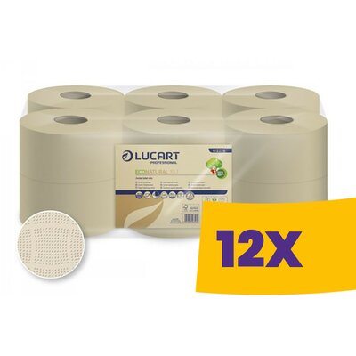 Lucart EcoNatural 19J Plus hosszú, környezetbarát WC papír 19cm átm. - 2 rétegű, 160m (Karton - 12 tek)