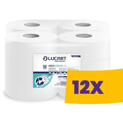 Lucart Aquastream vízben oldódó WC papír 19cm átm. - 2 rétegű, hófehér, 150m (Karton - 12 tek)