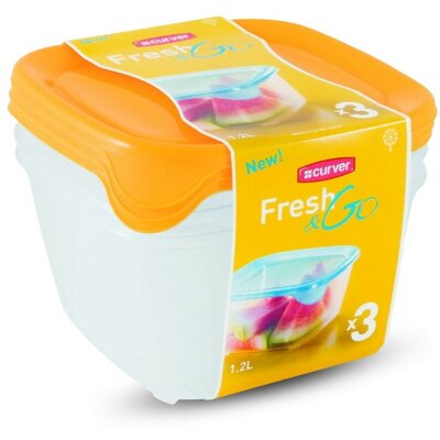 Curver Fresh & Go szögletes ételtartó doboz szett 3 x 1.2L sárga