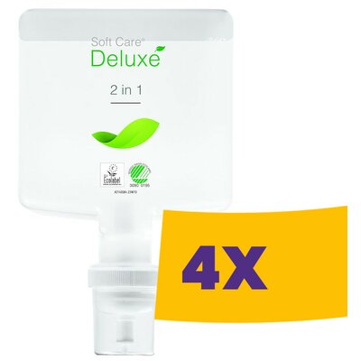 Soft Care Deluxe 2 in 1 Környezetbarát, kondicionáló sampon, balzsam és tusfürdő 1,3L (Karton - 4 db)