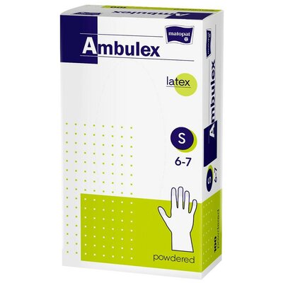 Ambulex eldobható latex fehér gumikesztyű 100db-os S-méret