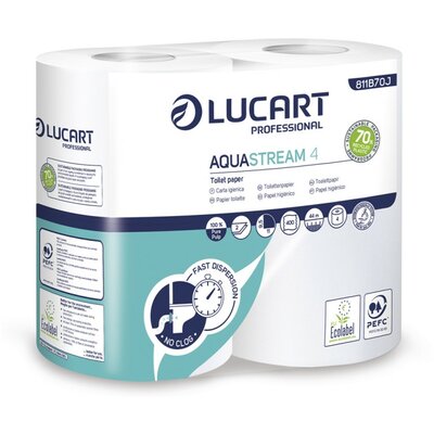 Lucart Aquastream 4 vízben oldódó ultra hosszú WC papír - 2 rétegű, hófehér, 4 tekercses