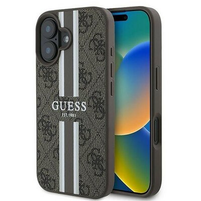 Guess 4G Printed Stripes MagSafe Apple iPhone 16 Plus hátlap tok, barna GUHMP16MP4RPSW