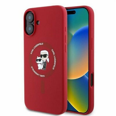 Karl Lagerfeld Silicone KC Heads Ring Apple iPhone 16 hátlap tok, piros KLHMP16SSCMKCRHR