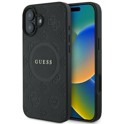 Guess Saffiano Peony Classic Logo Apple iPhone 16 Plus hátlap tok, fekete/barna GUHMP16MPSAPSMEK