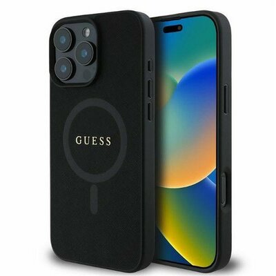 Guess Saffiano Classic Logo Apple iPhone 16 Pro hátlap tok, fekete/barna GUHMP16LPSAHMCK