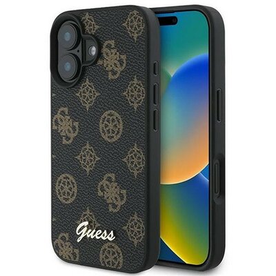 Guess PU Peony Script Apple iPhone 16 Plus MagSafe kompatibilis tok, fekete/barna GUHMP16MPGPYSK