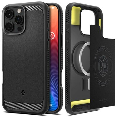 Spigen Rugged Armor MagFit Apple iPhone 16 Pro Max Matte Black tok, fekete ACS07986