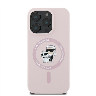 Karl Lagerfeld Silicone KC Heads Ring Apple iPhone 16 Pro hátlap tok, rózsaszín KLHMP16LSCMKCRHP