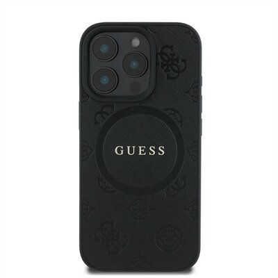 Guess Saffiano Peony Classic Logo Apple iPhone 16 Pro Max hátlap tok, fekete/barna GUHMP16XPSAPSMEK