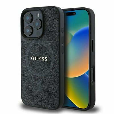 Guess 4G Ring Classic Logo Apple iPhone 16 Pro hátlap tok, fekete/barna GUHMP16LG4GFRK