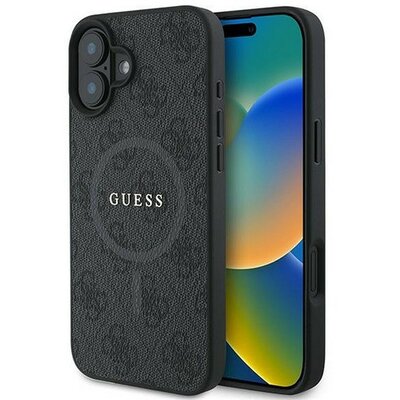 Guess 4G Ring Classic Logo Apple iPhone 16 Plus hátlap tok, fekete/barna GUHMP16MG4GFRK