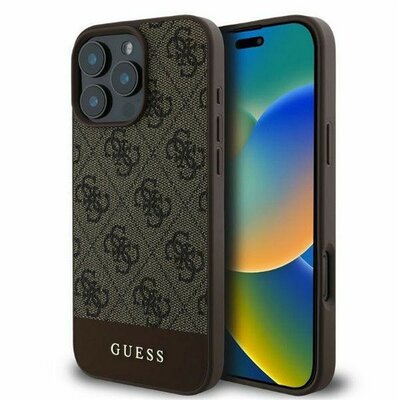 Guess 4G Bottom Stripe Apple iPhone 16 Pro Max hátlap tok, barna GUHCP16XG4GLBR