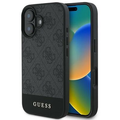 Guess 4G Bottom Stripe Apple iPhone 16 hátlap tok, szürke GUHCP16SG4GLGR