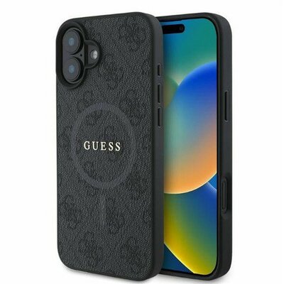 Guess 4G Ring Classic Logo Apple iPhone 16 hátlap tok, fekete/barna GUHMP16SG4GFRK