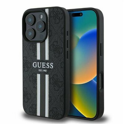 Guess 4G Printed Stripes MagSafe Apple iPhone 16 Pro Max hátlap tok, fekete/barna GUHMP16XP4RPSK