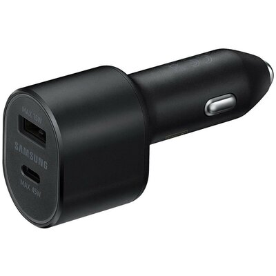 Autós töltő, Szivargyújtós töltő, 45W + 15W, USB aljzat, USB Type-C aljzat, gyorstöltés, Samsung, fekete, gyári