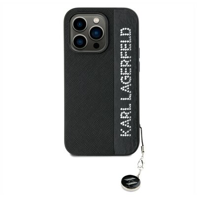 Karl Lagerfeld PU Saffiano Rhinestone Charm Apple iPhone 14 Pro hátlap tok, fekete