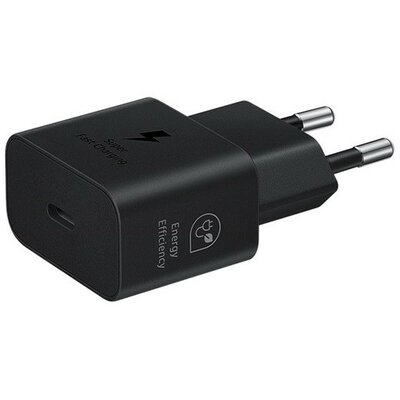 Hálózati töltő adapter, 25W, USB Type-C aljzat, PD, GaN, gyorstöltés, Samsung, fekete, gyári