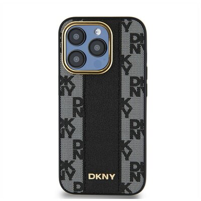 DKNY PU Leather Checkered Pattern Apple iPhone 15 Pro Magsafe tok, fekete