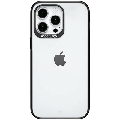 Apple iPhone 15 Pro Max, Műanyag hátlap védőtok + szilikon, közepesen ütésálló, Mobilfox Full Shock Nude, átlátszó/fekete