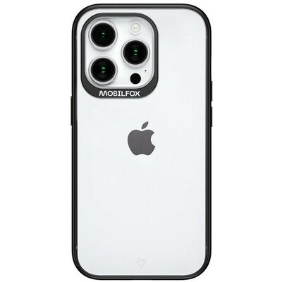 Apple iPhone 15 Pro, Műanyag hátlap védőtok + szilikon, közepesen ütésálló, Mobilfox Full Shock Nude, átlátszó/fekete