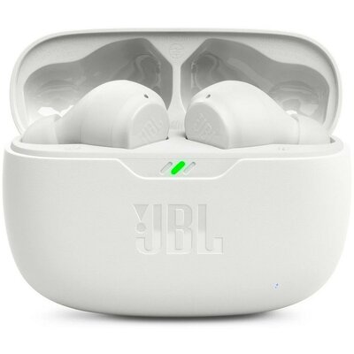 Bluetooth sztereó fülhallgató, v5.2, TWS, töltőtok, érintés vezérlés, vízálló, JBL Wave Beam, fehér