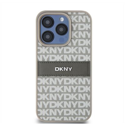 DKNY PU Leather Repeat Pattern Tonal Stripe Apple iPhone 14 Pro Max hátlap tok, bézs