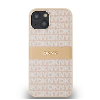 DKNY PU Leather Repeat Pattern Tonal Stripe Apple iPhone 14 hátlap tok, rózsaszín