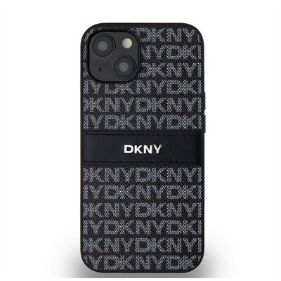 DKNY PU Leather Repeat Pattern Tonal Stripe Apple iPhone 14 hátlap tok, fekete