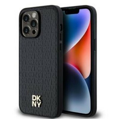 DKNY PU Leather Repeat Pattern Stack Logo Apple iPhone 14 Pro Magsafe hátlap tok, fekete