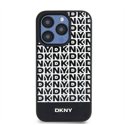 DKNY PU Leather Repeat Pattern Bottom Stripe Apple iPhone 14 Pro Max Magsafe kompatibilis hátlap tok, fekete