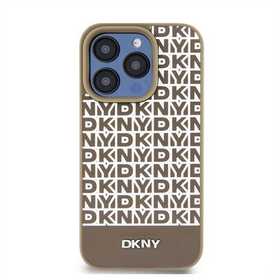 DKNY PU Leather Repeat Pattern Bottom Stripe Apple iPhone 14 Pro Max Magsafe kompatibilis hátlap tok, barna