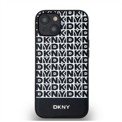 DKNY PU Leather Repeat Pattern Bottom Stripe Apple iPhone 13 Magsafe kompatibilis hátlap tok, fekete