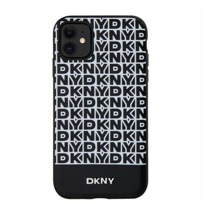 DKNY PU Leather Repeat Pattern Bottom Stripe Apple iPhone 11 Magsafe kompatibilis hátlap tok, fekete