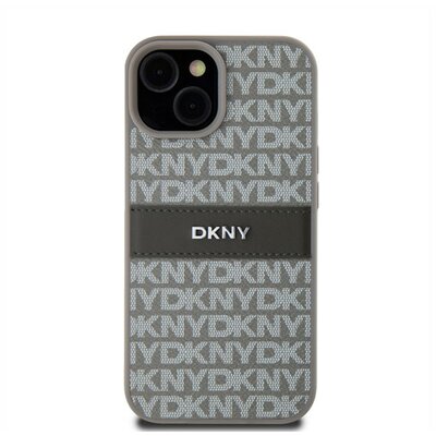 DKNY PU Leather Repeat Pattern Tonal Stripe Apple iPhone 15 hátlap tok, bézs