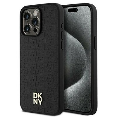 DKNY PU Leather Repeat Pattern Stack Logo Apple iPhone 15 Pro Max Magsafe kompatibilis hátlap tok, fekete