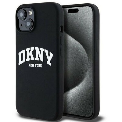 DKNY Liquid Silicone Arch Logo iPhone 15 MagSafe hátlap tok, fekete