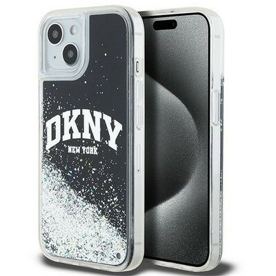 DKNY Liquid Glitter Arch Logo Apple iPhone 15 Plus / 14 Plus hátlap tok, fekete