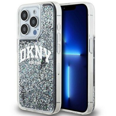 DKNY Liquid Glitter Arch Logo iPhone 15 Pro hátlap tok, fekete