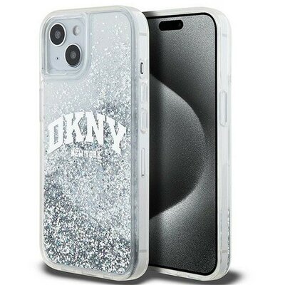 DKNY Liquid Glitter Arch Logo iPhone 15 hátlap tok, átlátszó