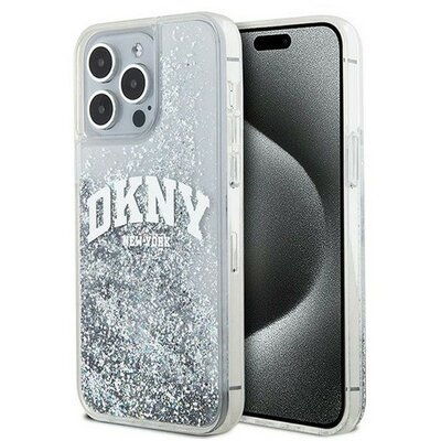 DKNY Liquid Glitter Arch Logo iPhone 15 Pro tok, átlátszó