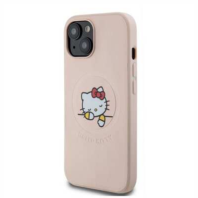 Hello Kitty PU Kitty Asleep Logo Apple Iphone 15 Magsafe hátlap tok, rózsaszín