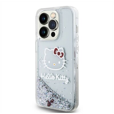 Hello Kitty Liquid Glitter Electroplating Head Logo Apple Iphone 15 Pro hátlap tok, átlátszó