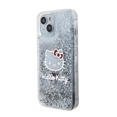 Hello Kitty Liquid Glitter Electroplating Head Logo Apple Iphone 15 hátlap tok, átlátszó