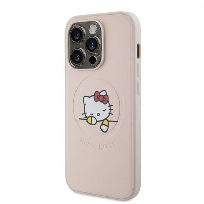 Hello Kitty PU Kitty Asleep Logo Apple Iphone 15 Pro MagSafe hátlap tok, rózsaszín