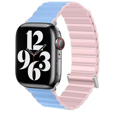 Apple Watch 1-6, SE, SE (2022) (38 / 40 mm) / Watch 7-9 (41 mm), műbőr/szilikon pótszíj, mágneses zár, kétszínű, 3D minta, Phoner, kék/rózsaszín