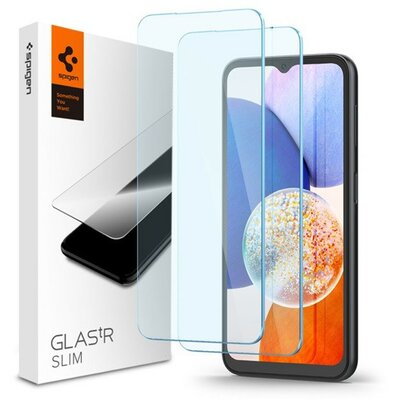 Samsung Galaxy A15 4G / A15 5G SM-A155F / A156B, Kijelzővédő fólia, (az íves részre NEM hajlik rá!), Tempered Glass (edzett üveg), Spigen Glastr Slim, Clear, 2 db / csomag